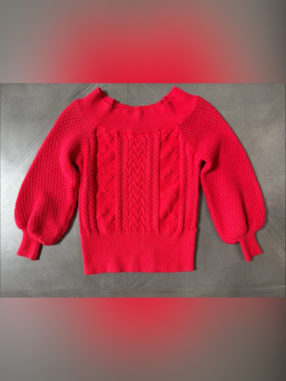 Bright Red Cable & Textured Stitch Crewneck Sweater